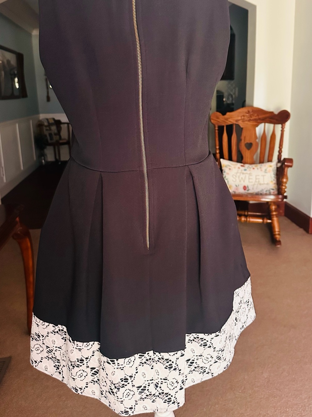 Closet Black Mini Dress with White Lace Hem